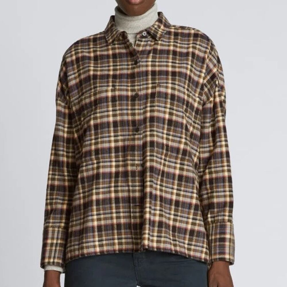 Everlane Womens Small Flannel Shirt Boxy Button Front Cotton Long Sleeve Shacket